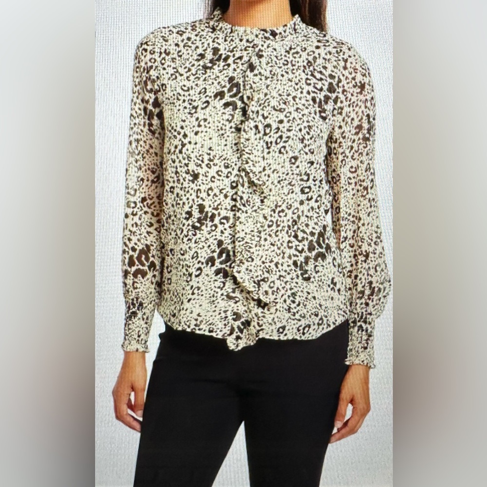 T TAHARI Miss Ruffle Blouse Leopard Print- Size XL